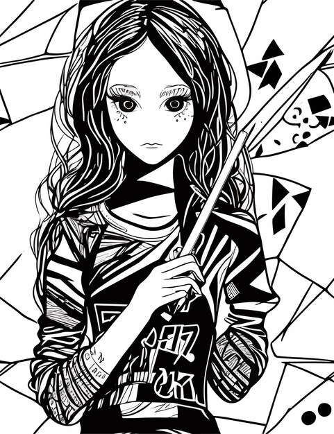 A anime drawing of a girl in a black sweater