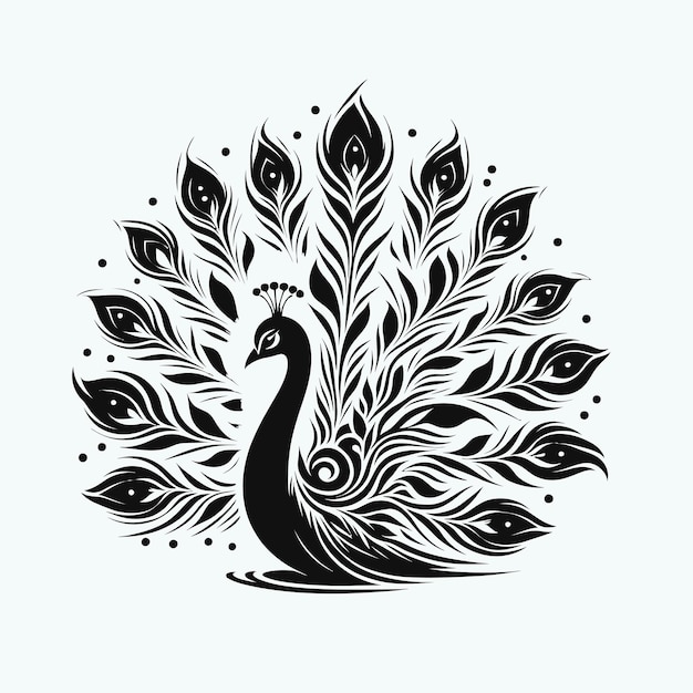 Vector a black and white drawing of a goose with a feathered crown