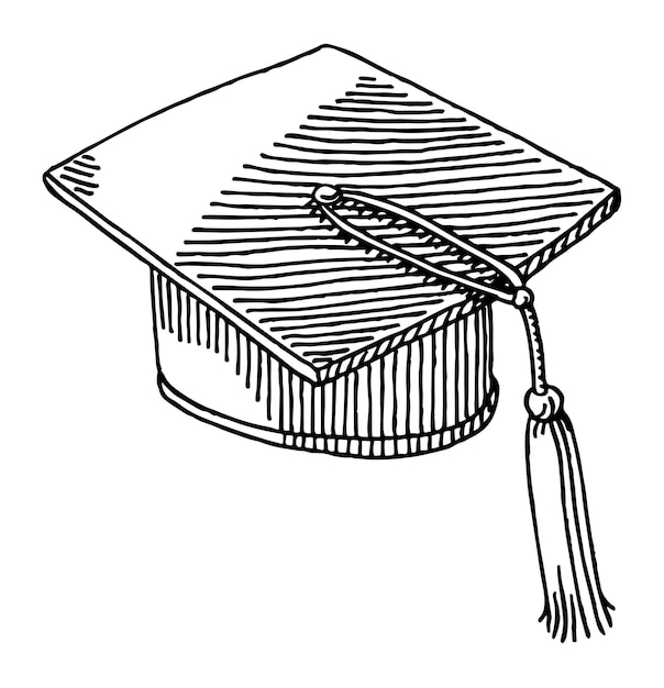 Vector a black and white drawing of a graduation cap and a pen