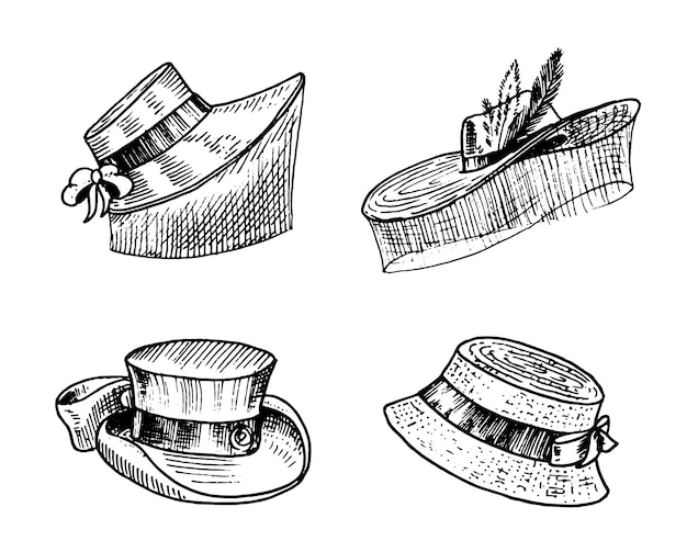 Vector a black and white drawing of a hat and a bow.