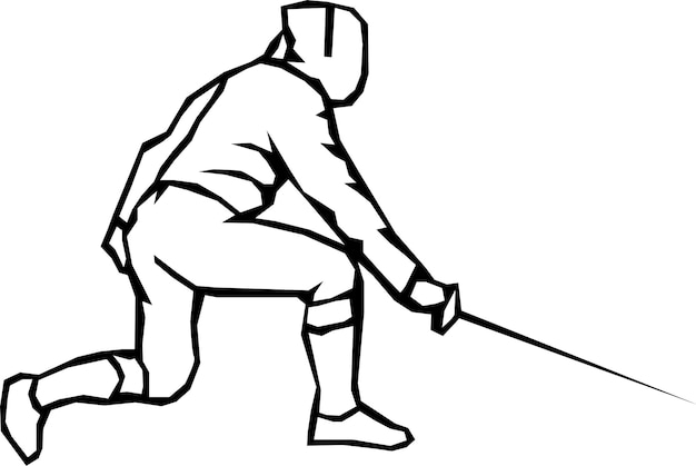 A black and white drawing of a hockey player with a stick in his hand.