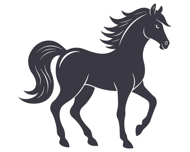 Vector a black and white drawing of a horse with a long tail