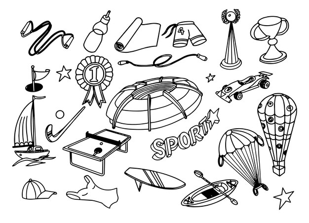ホットエアバルーンの黒と白の絵とスポーツという言葉が書かれた箱