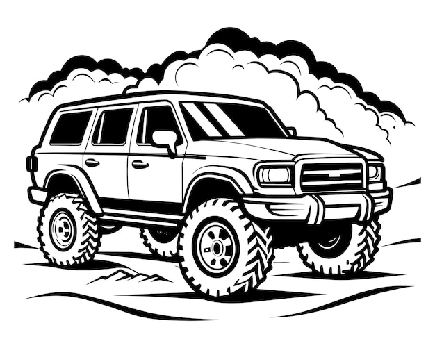 a black and white drawing of a jeep with the words quot monster quot on it