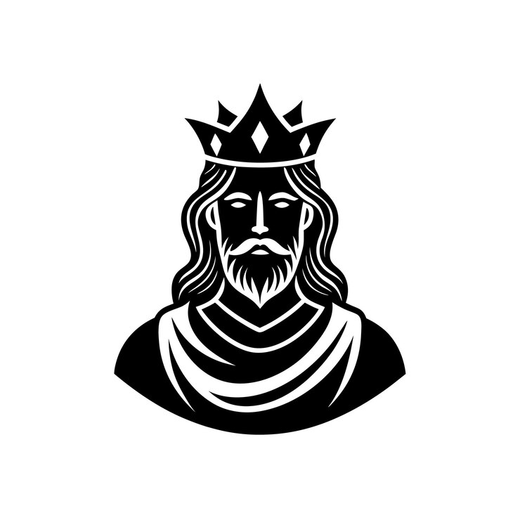 a black and white drawing of a jesus wearing a crown