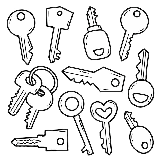 a black and white drawing of keys and keys with a heart on the top