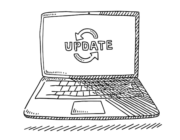 a black and white drawing of a laptop with a sign that says upload up