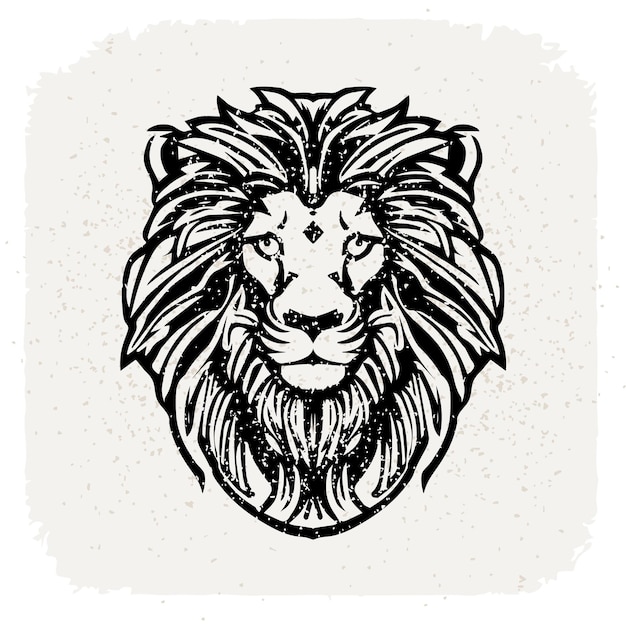 Vector a black and white drawing of a lion head with a mane of hair.