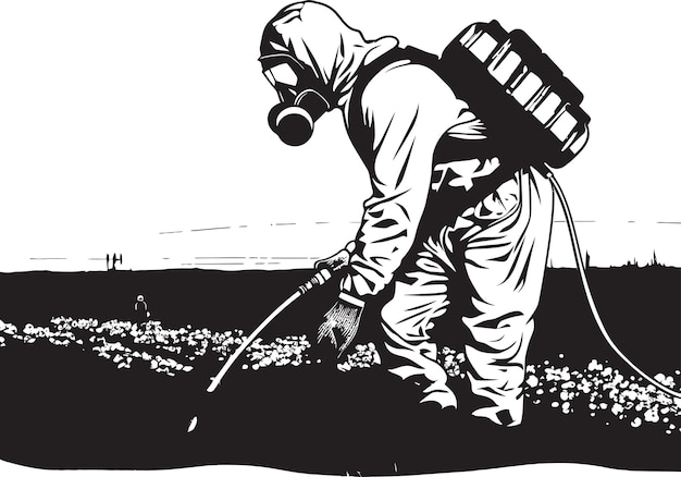 a black and white drawing of a man digging in the dirt