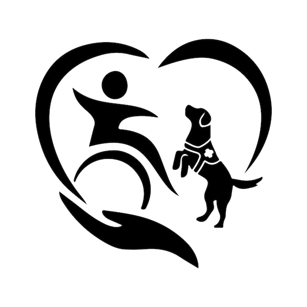 Vector a black and white drawing of a man and a dog with a heart that says quot a man and a dog quot