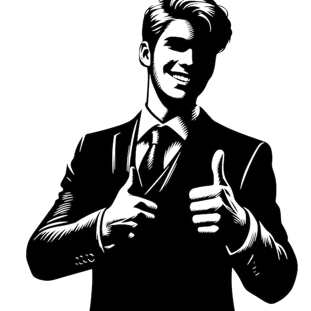 черно-белый рисунок человека в костюме и галстуке