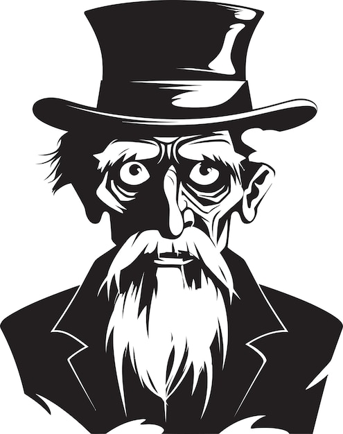 Vector a black and white drawing of a man with a beard and a hat