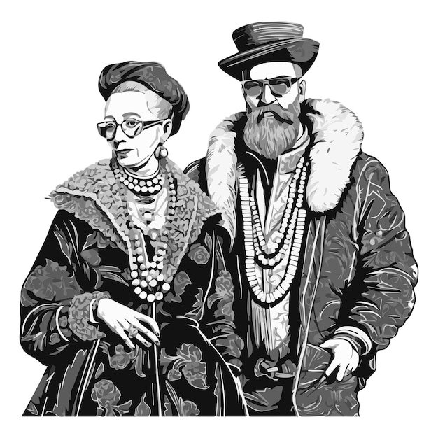 Vector black and white drawing of man and woman vector art pixabay trend renaissance thug life granny