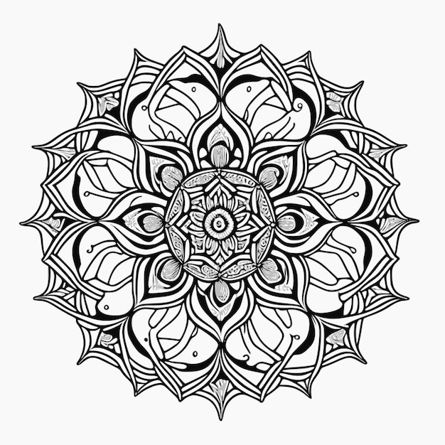 Un disegno in bianco e nero di un mandala con sopra la parola chakra.