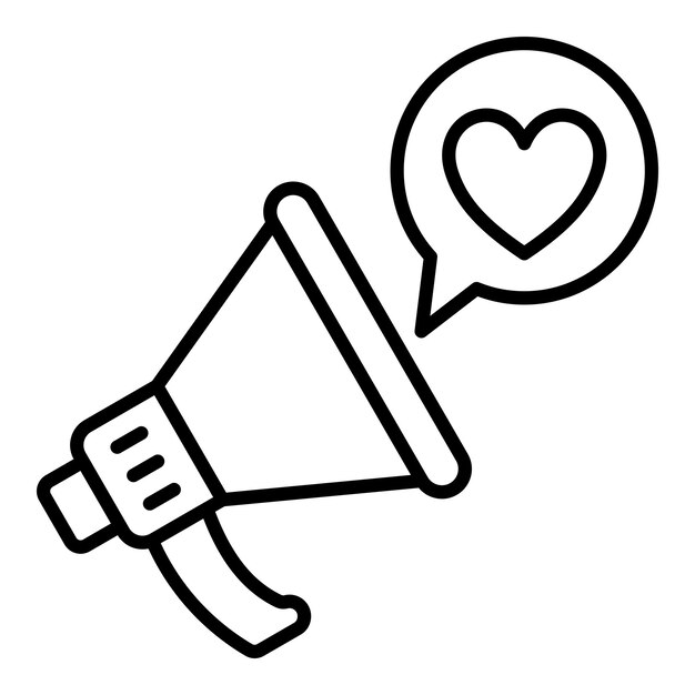 a black and white drawing of a megaphone with hearts on it