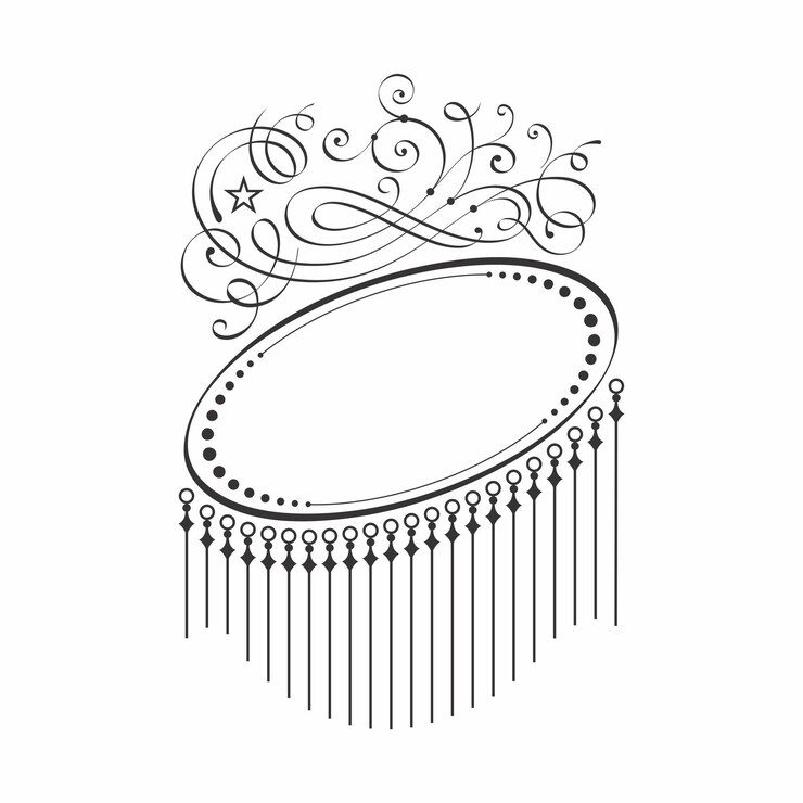 Vector a black and white drawing of a metal ring with a spiral on it