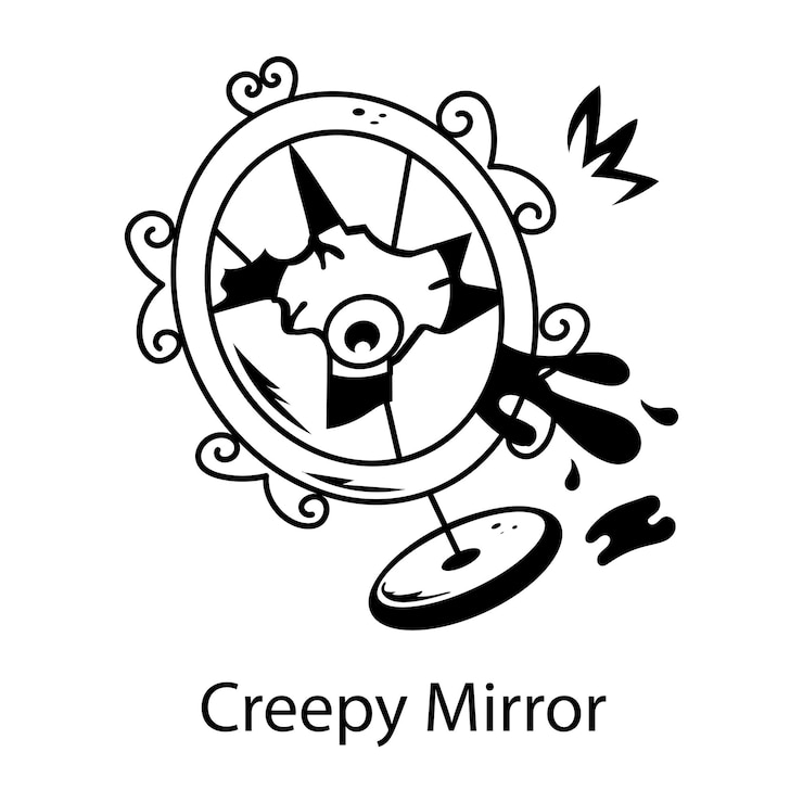 Vector a black and white drawing of a mirror with a screwdriver on it