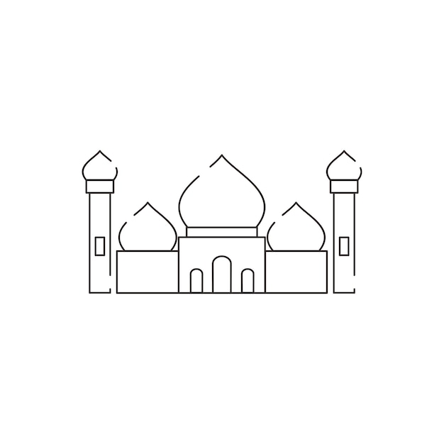 A black and white drawing of a mosque