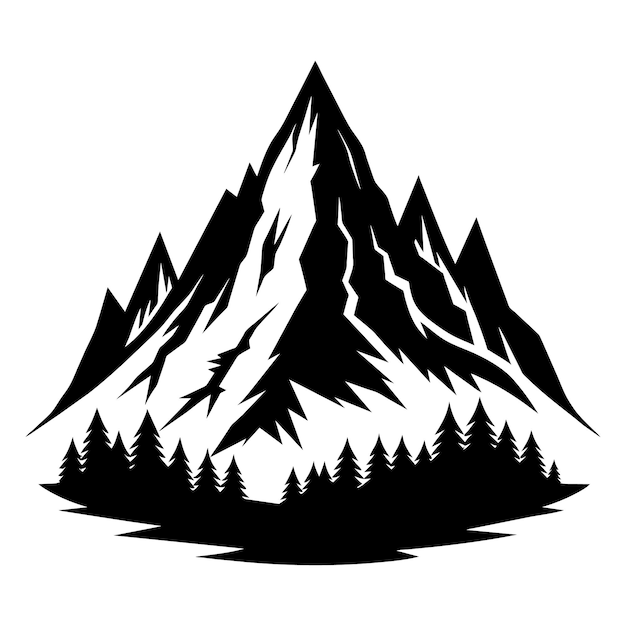 Vettore un disegno in bianco e nero di una montagna con vettore di neve