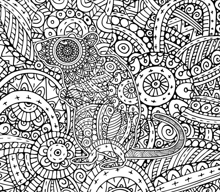Vector a black and white drawing of a mouse with mandala style background isolated coloring page