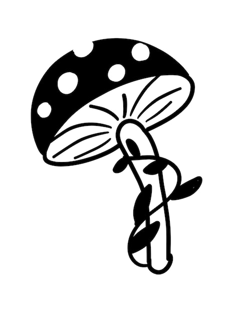 Vector a black and white drawing of a mushroom with a butterfly on it