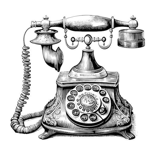 Vector a black and white drawing of an old fashioned telephone.