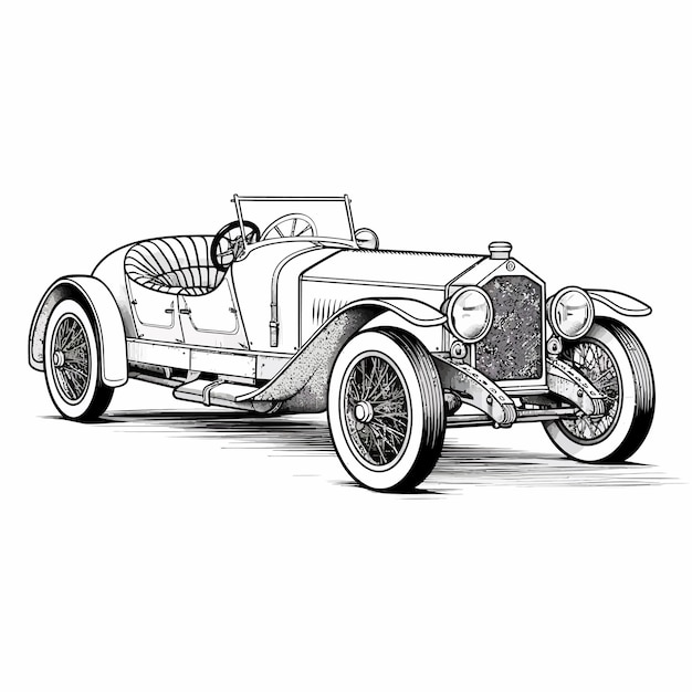 Vector black and white drawing of an old racing sports car