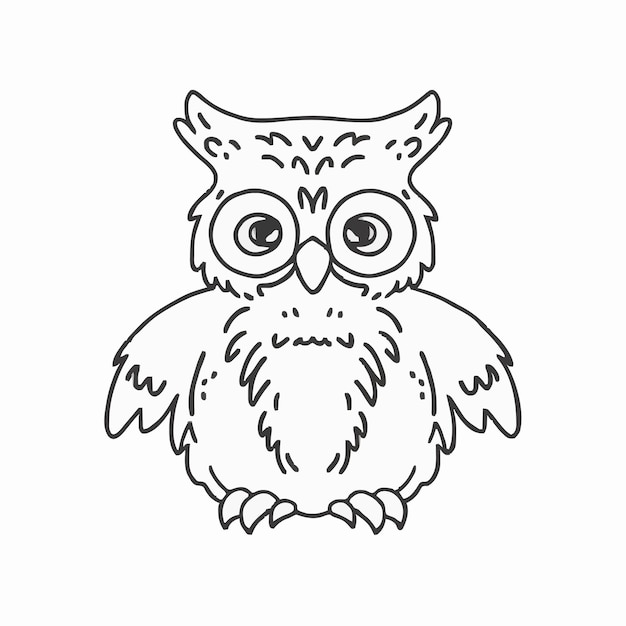 a black and white drawing of an owl with big eyes