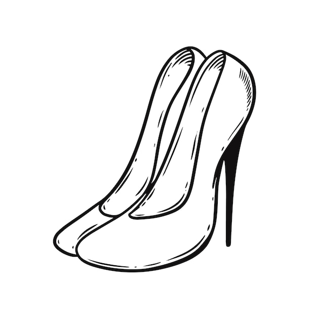 Un disegno in bianco e nero di un paio di scarpe col tacco alto.