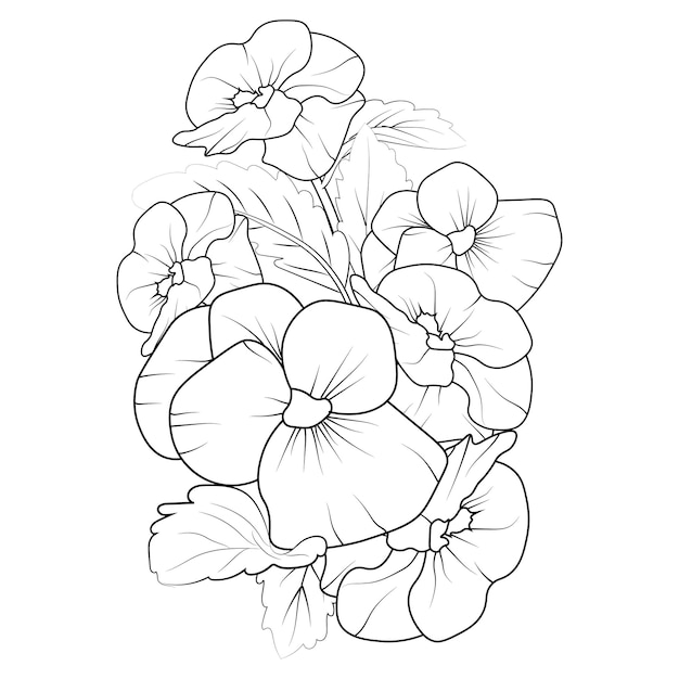 草原の花のパンジー パンジーの花イラスト ベクター スケッチの黒と白の図面