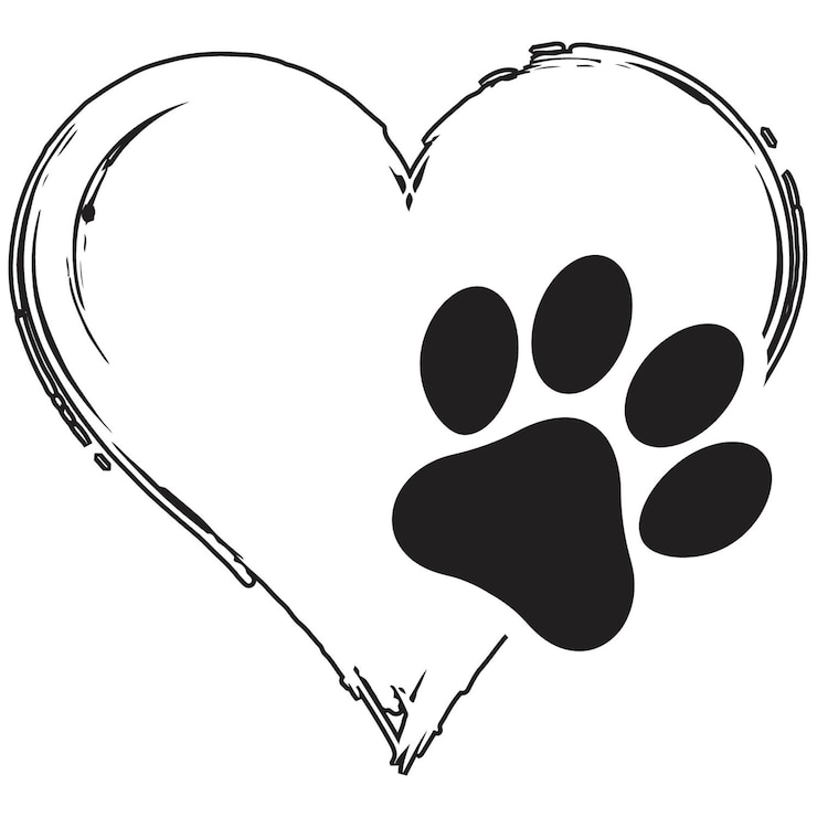 Vector a black and white drawing of a paw print in a heart