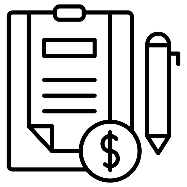 a black and white drawing of a pen and a pen with a dollar sign on it