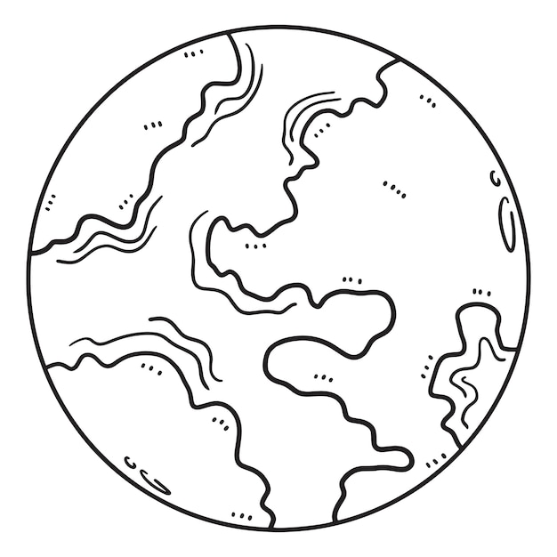 Vector a black and white drawing of a planet with a line drawing of the earth