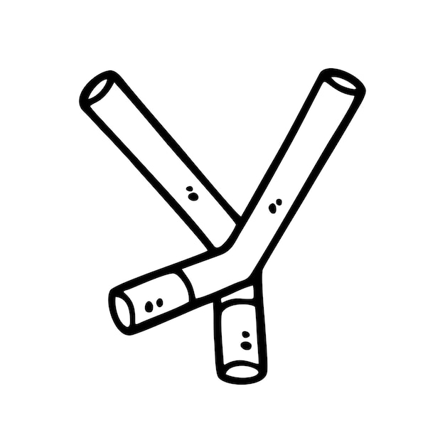 A black and white drawing of a plastic straw with the letter y on it.