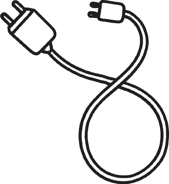A black and white drawing of a plug with a cord attached to it.
