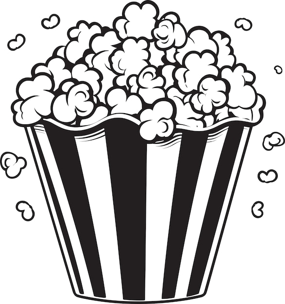 A black and white drawing of a popcorn with the words popcorn on it