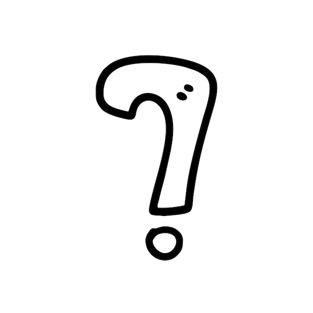 A black and white drawing of a question mark.