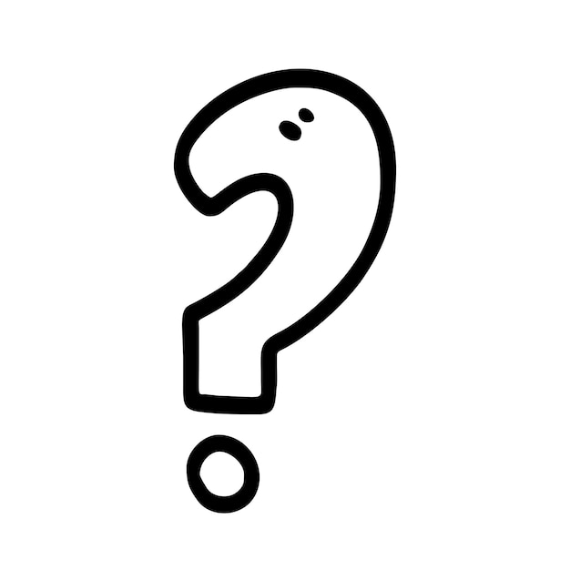 A black and white drawing of a question mark.