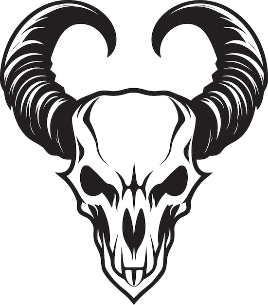 A black and white drawing of a ram with horns