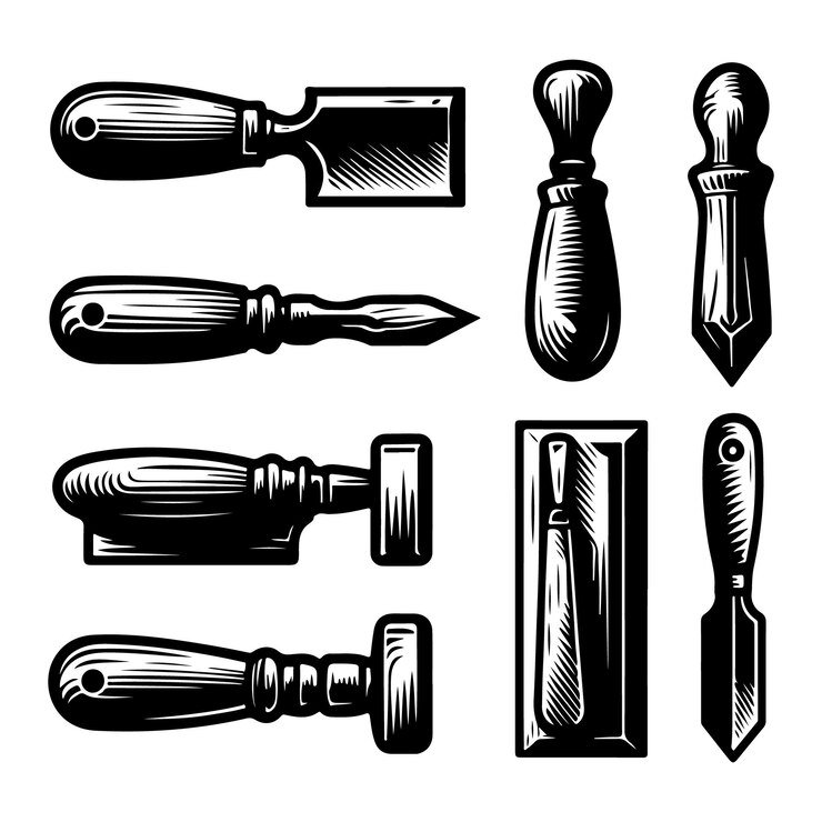 Vector a black and white drawing of a razor and a pair of scissors