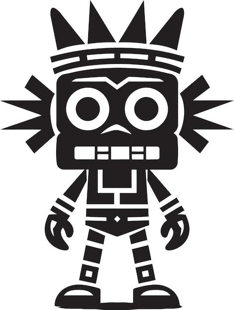 a black and white drawing of a robot with a sun on it