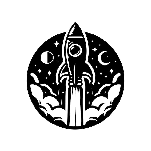 黒いデザインのロケットの黒と白の絵
