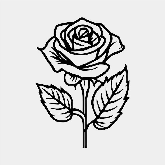 A black and white drawing of a rose