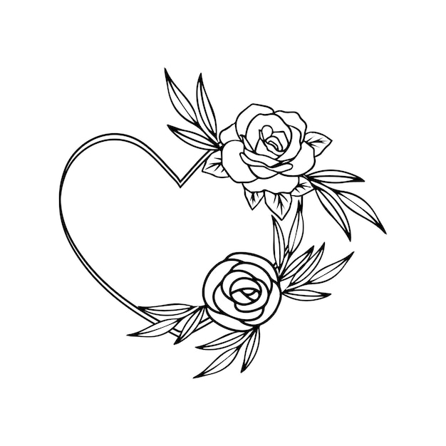 A black and white drawing of roses and leaves