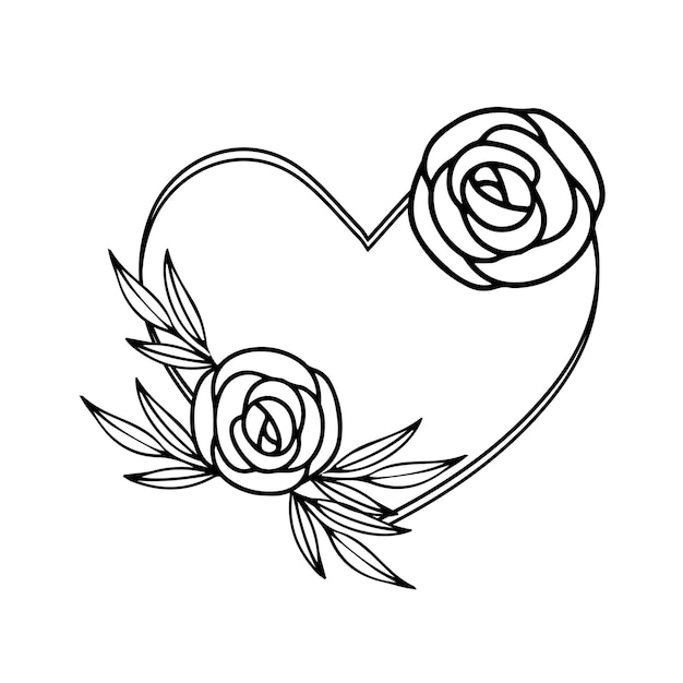 A black and white drawing of roses and leaves