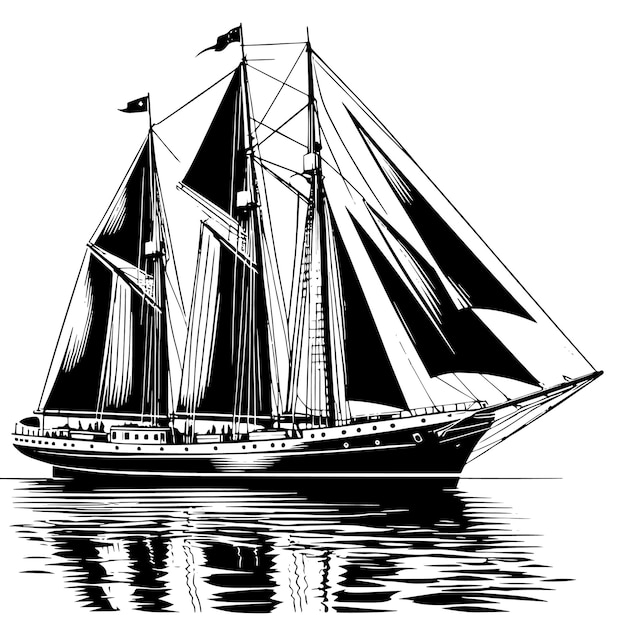 Vector a black and white drawing of a sailboat with the words  the ship  on it