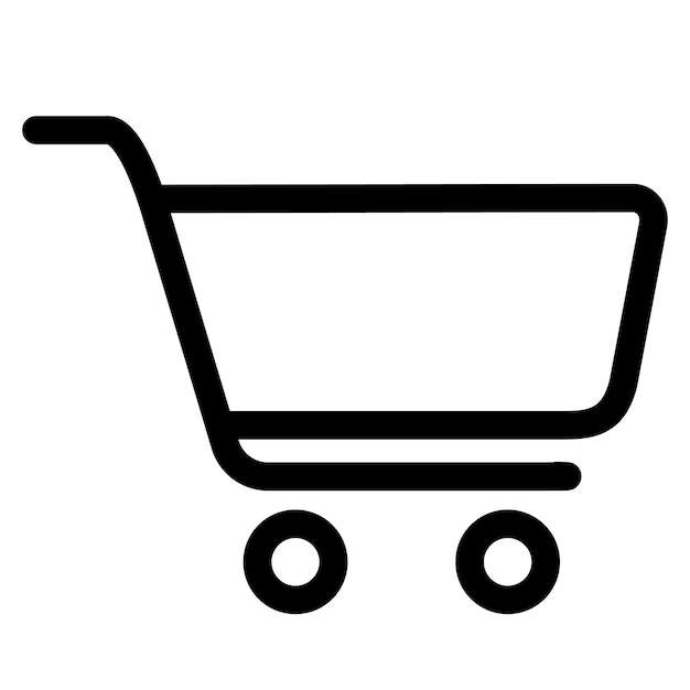 Vector a black and white drawing of a shopping cart with a black outline