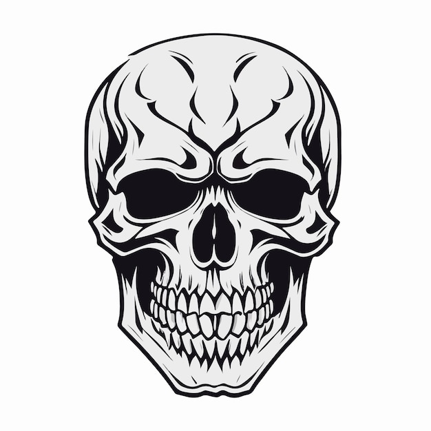 a black and white drawing of a skull and a skull