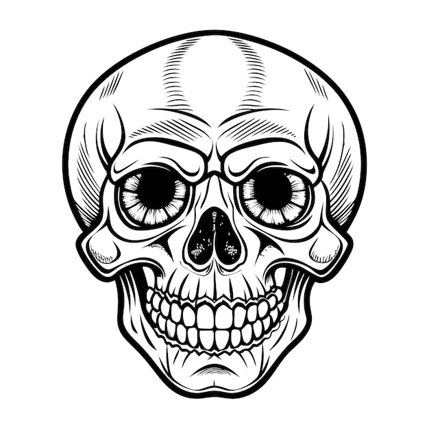 Vector a black and white drawing of a skull with a sad face