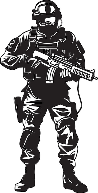 Vector a black and white drawing of a soldier with a gun on his back